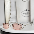 Prda Glasses - Silver Rimless Rectangular Pink Lenses Cutout Frame