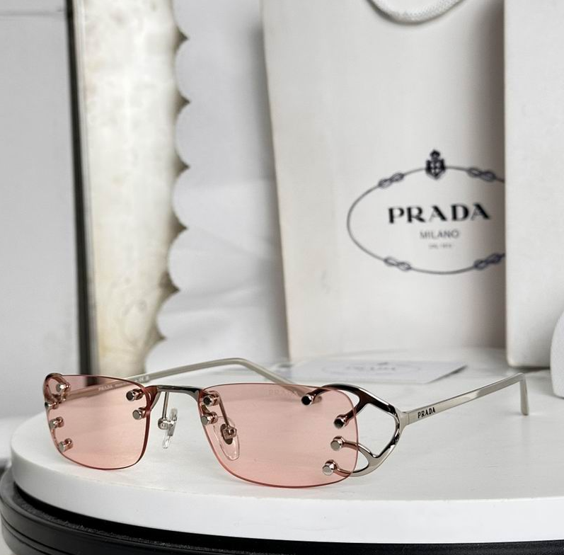 Prda Glasses - Silver Rimless Rectangular Pink Lenses Cutout Frame