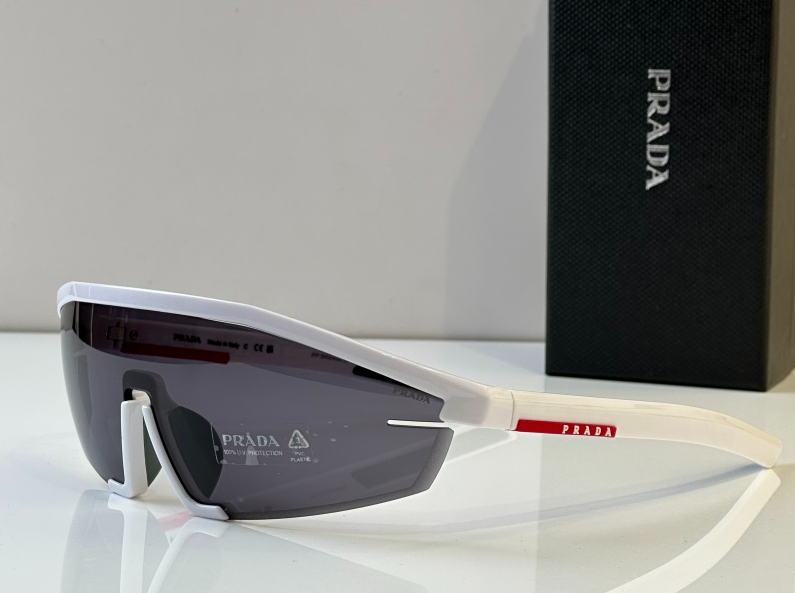 Prda Glasses - White Sport Shield Red Accent Dark Lenses