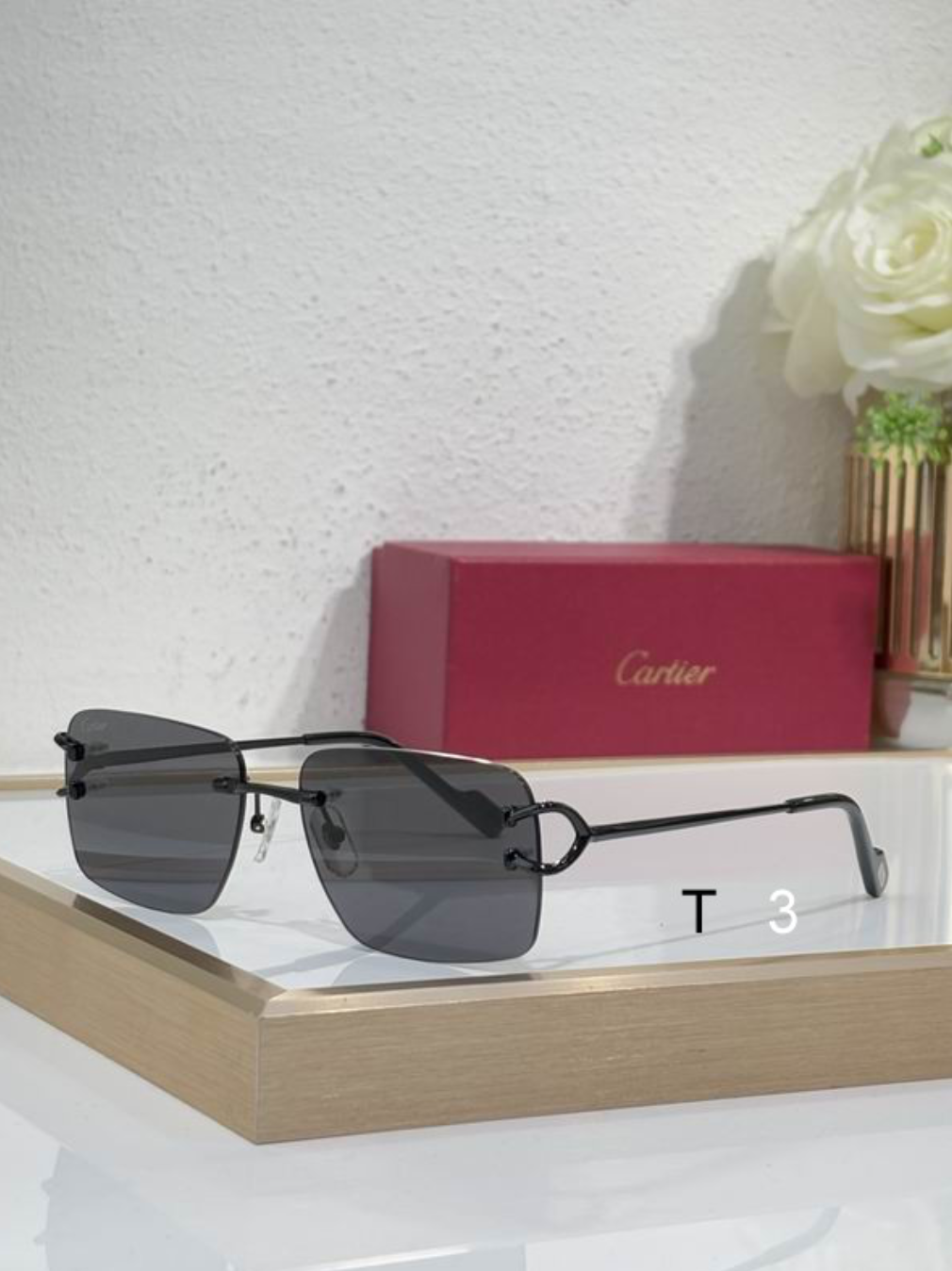 Crtir Glasses - Rimless Oval Round Pink Lens Gold C Hardware