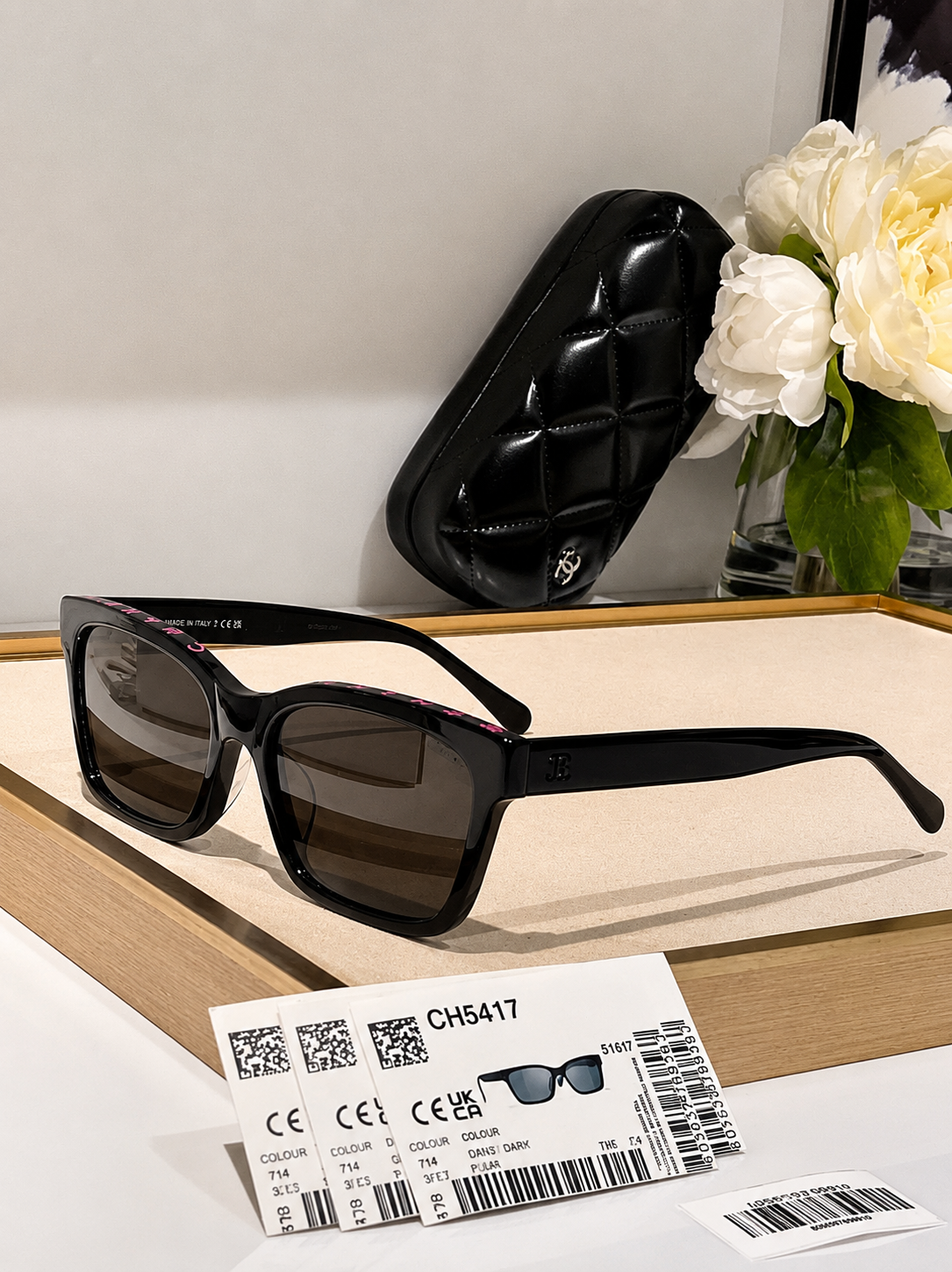 Chnel Glass - Black Butterfly Pink Script