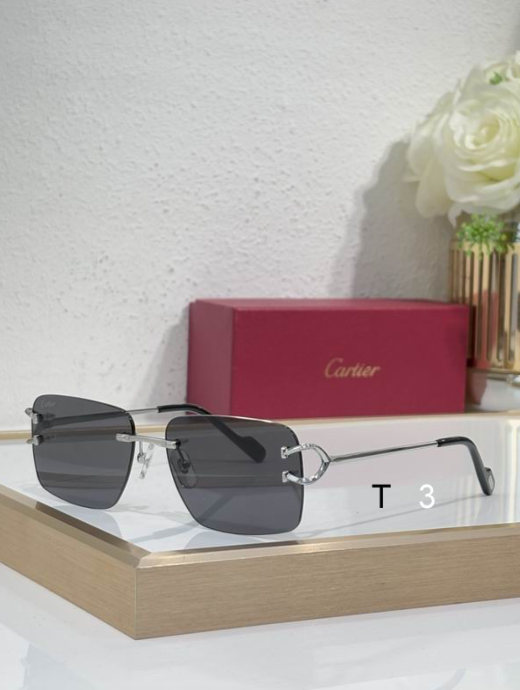 Crtir Glasses - Rimless Rectangular Oversized Dark Gray Silver C Hardware